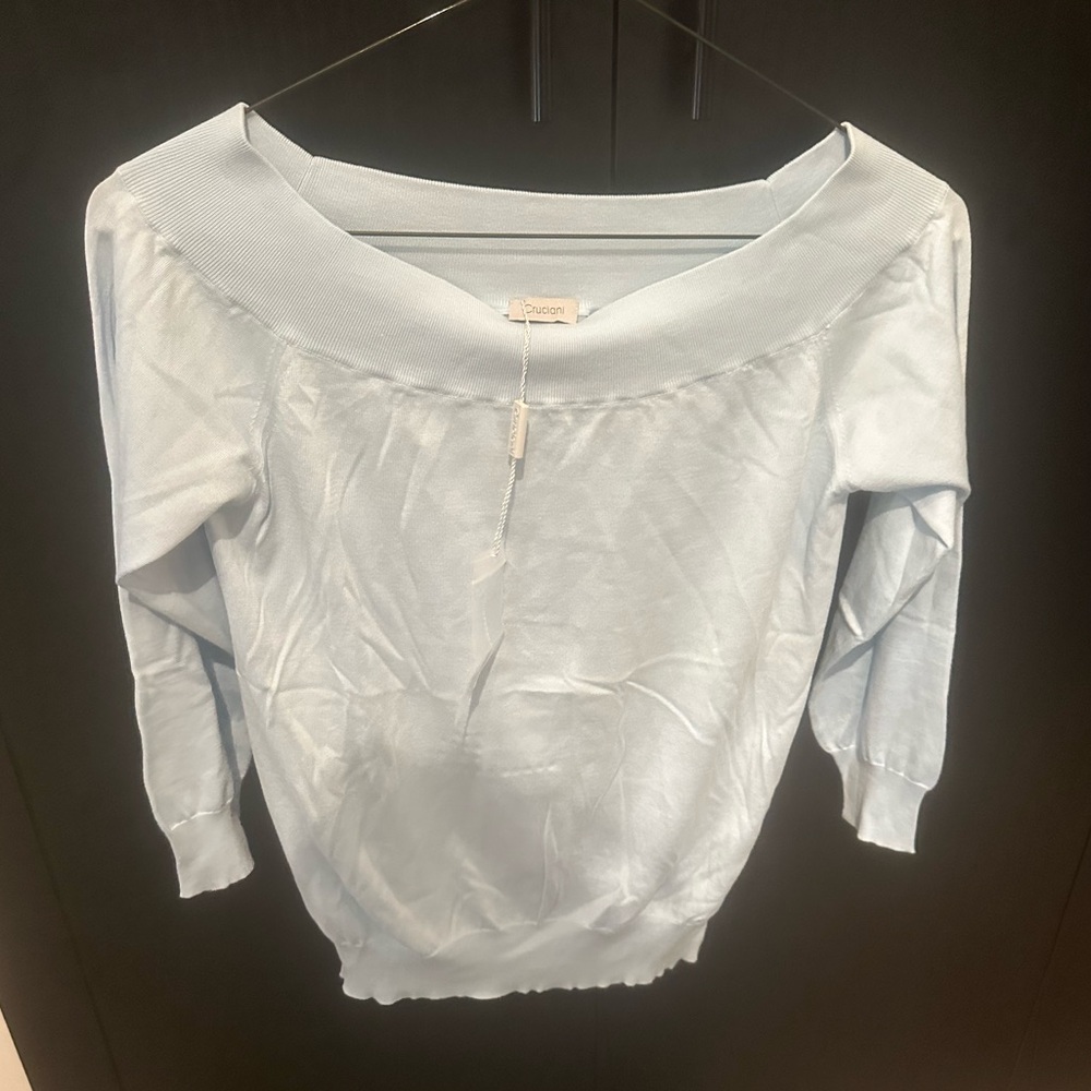 Cruciani cotton long sleeve top baby blue color size 46 new
